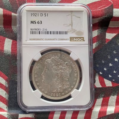Sale Photo Thumbnail #429: 1921-D Morgan 90% SILVER Dollar - NGC MS63
