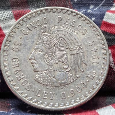 Sale Photo Thumbnail #81: 1948 Mexico 5 Silver Pesos, 90% Silver 30g