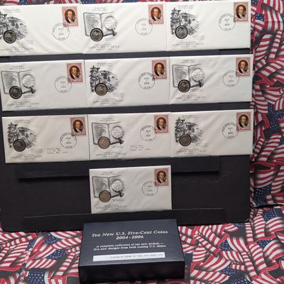 Sale Photo Thumbnail #427: (10) 2005 P&D Ocean in View Jefferson Nickel Collection in First Day Covers in Storage Box w/ COA