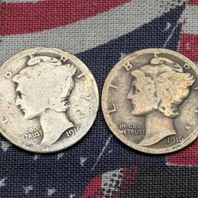 Sale Photo Thumbnail #141: 1916-P&S 90% Silver Mercury Dimes