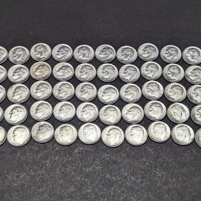 Sale Photo Thumbnail #285: (50) 1961 Roosevelt 90% Silver Dimes Gem BU