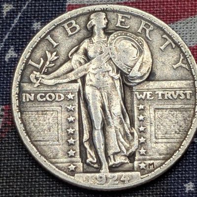 Sale Photo Thumbnail #38: VF - 1924 Standing Liberty 90% Silver Quarter (Cleaned)