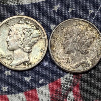 Sale Photo Thumbnail #161: 1928-P and 1928-S 90% Silver Mercury Dimes