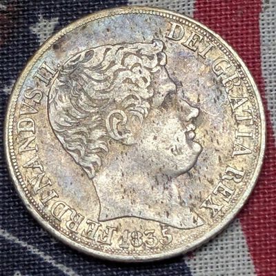 Sale Photo Thumbnail #334: 1835 Italian States - Naples - 20 Grana SILVER Coin, 83.30% Silver 4.59g - XF++  RARE!!!