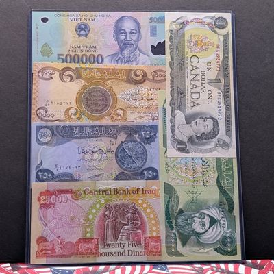 Sale Photo Thumbnail #72: (6) Assorted World Currency Notes in Display
