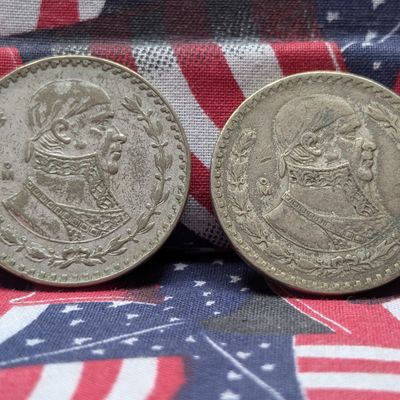 Sale Photo Thumbnail #69: 1961 & 1958 Mexico Silver Pesos - 10% Silver, 16g each