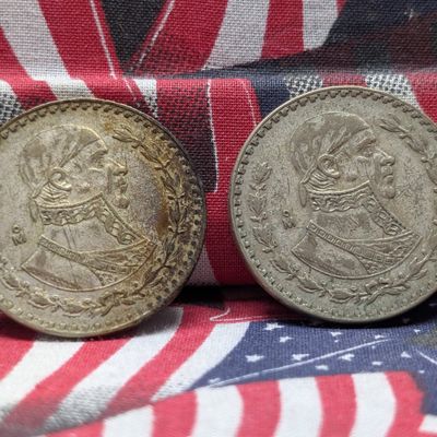 Sale Photo Thumbnail #440: 1962 & 1960 Mexico 10% Silver Pesos - 16g each