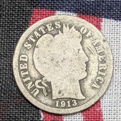 Sale Photo Thumbnail #312: 1913 Barber 90% Silver Dime