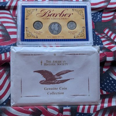 Sale Photo Thumbnail #386: 1913 Barber Dime, 1911-D Barber Dime, 1915-D Barber Quarter in Display w/ COA - All Coins Are 90% Silver