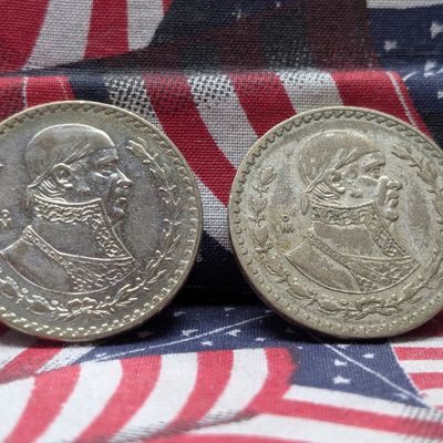 Sale Photo Thumbnail #342: 1962 & 1959 Mexico 10% Silver Pesos - 16g Each