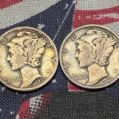 Sale Photo Thumbnail #239: (2) 1931 90% Silver Mercury Dimes