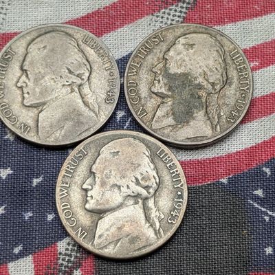 Sale Photo Thumbnail #127: 1943 P, D, & S Jefferson Nickels. 35% Silver