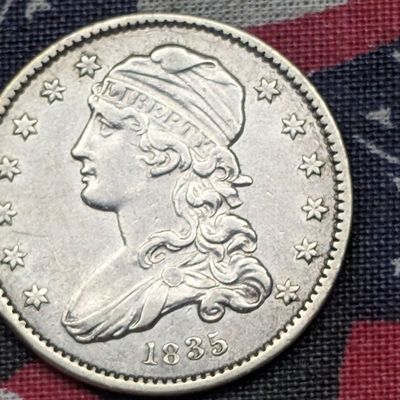 Sale Photo Thumbnail #61: AU - 1835 Small Sized Capped Bust Silver Quarter