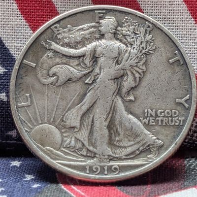 Sale Photo Thumbnail #374: XF - 1919-S Walking Liberty 90% Silver Half Dollar
