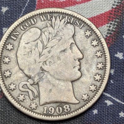 Sale Photo Thumbnail #392: 1908-O Barber 90% Silver Half Dollar - FINE+