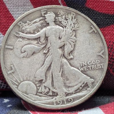Sale Photo Thumbnail #78: 1919-D Walking Liberty 90% Silver Half Dollar - FINE/VF