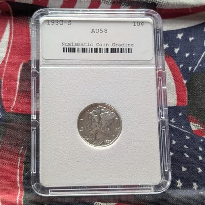 Sale Photo Thumbnail #222: 1930-S Mercury 90% Silver Dime - NCG Cert. AU58