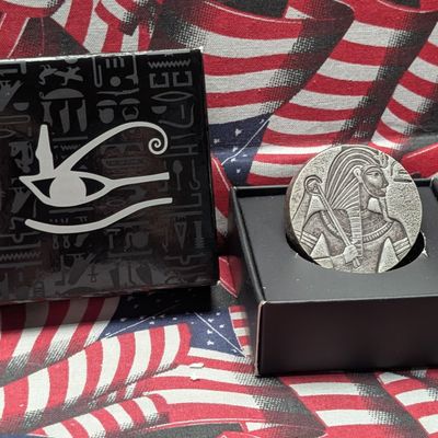 Sale Photo Thumbnail #42: 5 Troy Oz. .999 FINE SILVER 2016 Republic of Chad 3000 Francs CFA King Tut Coin in Display Box w/ COA