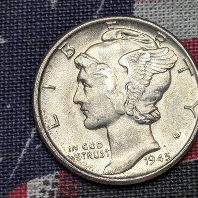 Sale Photo Thumbnail #48: 1945 Mercury 90% Silver Dime