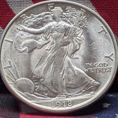 Sale Photo Thumbnail #120: 1918-D Walking Liberty 90% Silver Half Dollar - GEM BU - KEY DATE!!