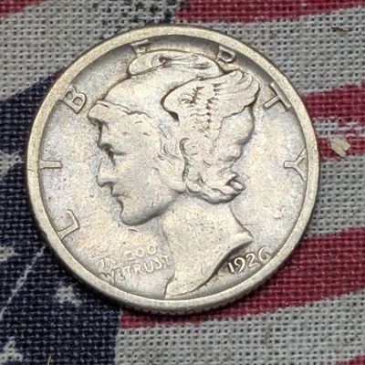 Sale Photo Thumbnail #106: XF - 1926-S Mercury 90% Silver Dime