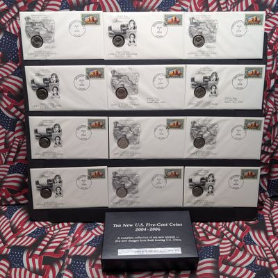 Sale Photo Thumbnail #57: (12) 2004 P&D Lewis and Clark Keelboat Nickel Collection in First Day Covers in Storage Box w/ COA