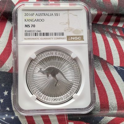 Sale Photo Thumbnail #93: 2016-P Australia $1 Kangaroo 1 Oz. .9999 FINE SILVER  - NGC MS70