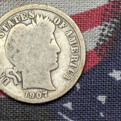 Sale Photo Thumbnail #158: 1907 Barber 90% Silver Dime