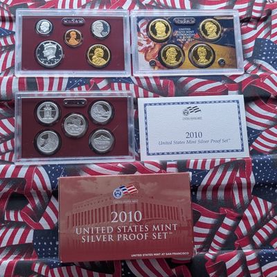 Sale Photo Thumbnail #207: 2010-S U.S. Mint Silver Proof Set With ATB Quarters, Presidential Dollars, & Great Law of Peace Sacagawea Dollar in OGP w/ COA - (7) 90% Silver Coins