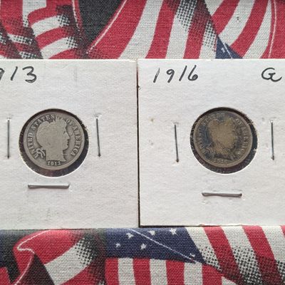 Sale Photo Thumbnail #169: 1913 & 1916 Barber 90% Silver Dimes