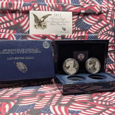 Sale Photo Thumbnail #253: 2012-S American Silver Eagle Proof and Reverse Proof, Two Coin Set in OGP w/ COA .999 Fine Silver One Troy Ounce Each