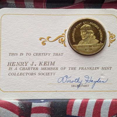 Sale Photo Thumbnail #212: 1970 Dated Franklin Mint Sterling Silver & Gold Plated Charter Member Medal