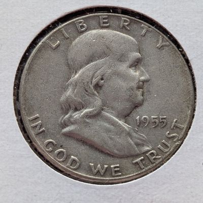 Sale Photo Thumbnail #153: 1955 Franklin 90% Silver Half Dollar