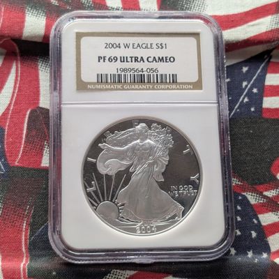Sale Photo Thumbnail #356: 2004-W PROOF American Silver Eagle - NGC PF69 ULTRA CAMEO, .999 Fine Silver One Troy Ounce