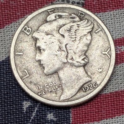 Sale Photo Thumbnail #373: FINE - 1926-D Mercury 90% Silver Dime