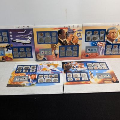 Sale Photo Thumbnail #323: 1977-1981 P&D U.S. Mint UNC Sets in Display w/ Commem Stamps (5 Sets)