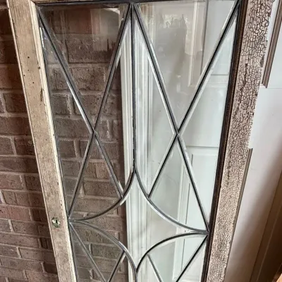 Leaded Glass Window Sash with Diamond Pattern 