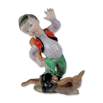 Sale Photo Thumbnail #568: Herend Hungarian Porcelain Little Hunter with Rabbit Figurine