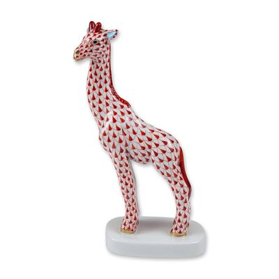 Sale Photo Thumbnail #294: Herend Hungarian Porcelain Red Fishnet Giraffe Figurine