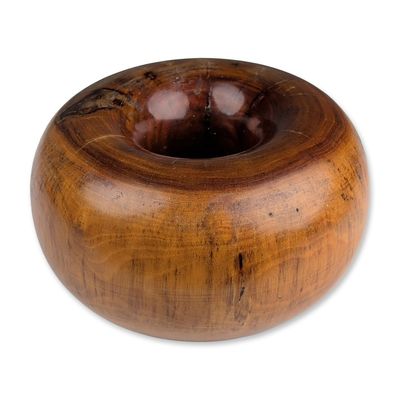 Sale Photo Thumbnail #308: Edward Moulthrop (American, 1916-2003) Black Walnut Wood Donut Vessel