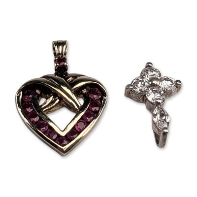 Sale Photo Thumbnail #401: 2pc Sterling Silver Ruby Heart and Quatrefoil Pendants