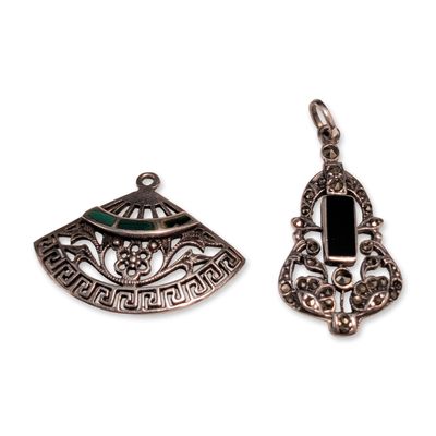 Sale Photo Thumbnail #114: 2pc Sterling Silver Openwork Pendants with Inlay