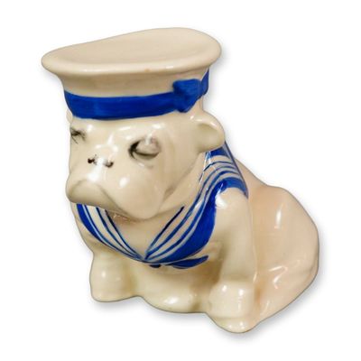 Sale Photo Thumbnail #552: Royal Doulton Porcelain Small Figurine, Bulldog Wearing Sailor Suit and Hat D6193