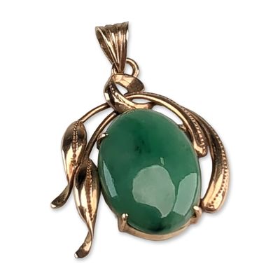 Sale Photo Thumbnail #400: 14K Yellow Gold Foliate Jade Pendant