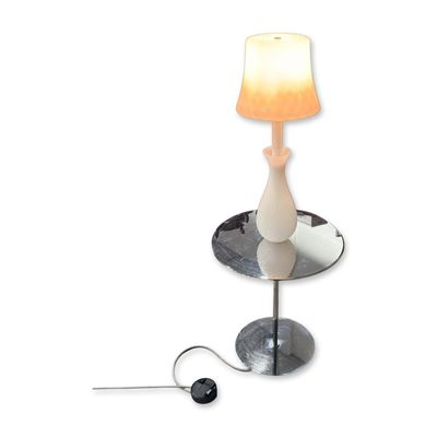 Sale Photo Thumbnail #92: Philippe Starck for the Delano Hotel White Glass Table Lamp and Round Chrome Side Table