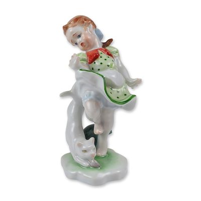 Sale Photo Thumbnail #275: Herend Hungarian Hand-Painted Porcelain Girl and Cat Figurine