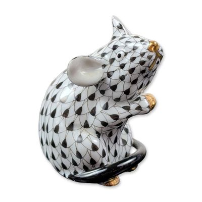 Sale Photo Thumbnail #558: Herend Porcelain Black Figurine, Mouse 15304