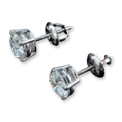 Sale Photo Thumbnail #393: Pair of 14K White Gold and 1.80ctw Diamond Stud Earrings