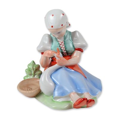 Sale Photo Thumbnail #585: Zsolnay Hungary Porcelain Girl with Goose Figurine