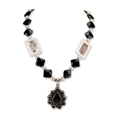 Sale Photo Thumbnail #396: Sterling Silver Onyx and Pearl Pendant Necklace
